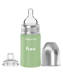 Dr.Flow 2 in 1 Omega Insulated ThermoSteel Baby Feeding Bottle Green - 180 ml