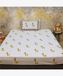 Masaya Single Bedsheet With Pillow Cover Giraffe Print - White Yellow