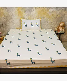 Masaya Single Bedsheet With Pillow Cover Giraffe Print - White Blue