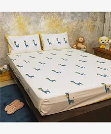 Masaya Double Bedsheet With Pillow Cover Giraffe Print - White Yellow
