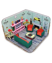 Webby DIY Paint Your Living Room Furniture Wooden Dollhouse Kit - Multicolour