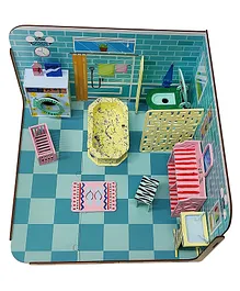 Webby DIY Paint Your BathRoom Furniture Wooden Dollhouse Kit - Multicolour