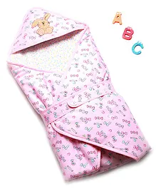 Enfance Nursery Hooded Wrapper Bunny Embroidery - Pink