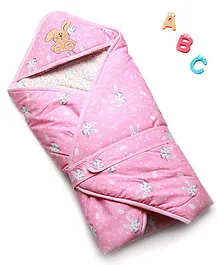 Enfance Nursery Hooded Wrapper Bunny Embroidery - Pink