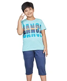Soft Touche Short Sleeves Text Print Night Suit - Blue