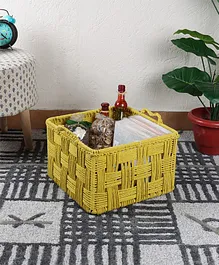The Tickle Toe Home Storage Iron Frame Sustainable Cotton Rope Basket - Yellow