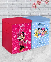Fun Homes Disney Minnie Mouse & Mickey Mouse Non Woven Fabric Storage Boxes Pack of 2 - Pink Blue