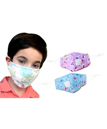 The Little Lookers Reusable & Washable Anti Pollution Face Mask PM 2.5 with Breathing Valve Blue Pink - Pack of 2