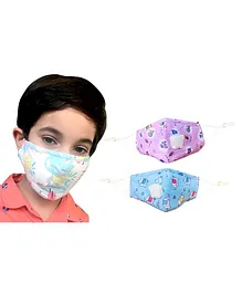 The Little Lookers Reusable & Washable Anti Pollution Face Mask PM 2.5 with Breathing Valve Blue - Pack of 2 (Print May Vary))