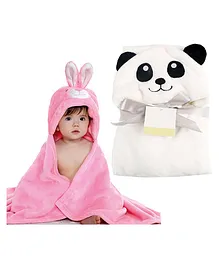  My NewBorn Bunny & Panda Hooded Blankets Pack of 2 - Pink White
