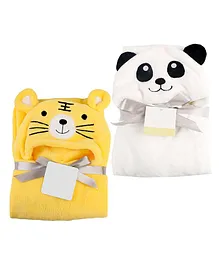 My NewBorn Panda & Tiger Hooded Blankets Pack of 2 - White Yellow