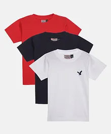 Actuel Pack Of 3 Half Sleeves 100% Cotton Solid Color T-Shirt - Red White & Navy