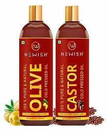 Newish Pure Cold Pressed Castor Oil & Olive Oil Pack of 2 - 200 ml each