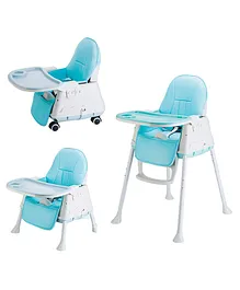 Polka Tots 3 in 1 High Chair for Baby Kids, Feeding Booster Seat with Wheel and Cushion (Blue)