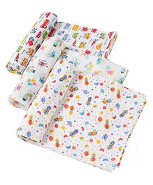 babywish Original Print Muslin Swaddle Blankets Pack of 3 - Multicolour
