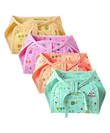 babywish Reusable Cloth Nappies with Triple Layer Cotton Text Print Pack of 4 - Pinkk Green