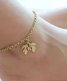 Pretty Ponytails Textured Twin Maple Leaf Anklet Minimalist Payal - Gold