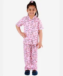 KID1 Half Sleeves Chef Theme Print Night Suit - Pink