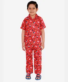 KID1 Half Sleeves Marine Life Theme Print Night Suit - Red