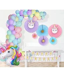 Untumble Unicorn Paper Fan Birthday Decoration Kit Multicolor - Pack of 109