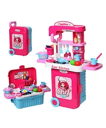 Wishkey 3 in 1 Pretend Play Kitchen Set with Lights and Sounds - Pink