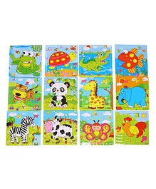 Wishkey Wooden Jigsaw Wildlife Animal Puzzle Multicolor Set of 12 - 9 Pieces Each
