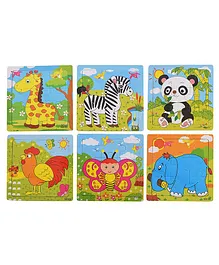 Wishkey Wooden Jigsaw Wildlife Animal Puzzle Multicolor Set of 6 - 9 Pieces Each