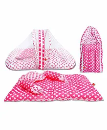 VParents Rosy Baby 4 Piece Bedding Set with Pillow and Bolsters Sleeping Bag and Bedding Set Combo - Pink
