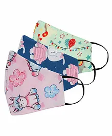 Tossido Kids 100% Premium Soft Cotton Vibrant Anti Microbial Mask Pink Blue Green -  Pack of 3 