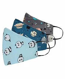 Tossido Kids 100% Premium Soft Cotton Vibrant Anti Microbial Mask Blue Grey -  Pack of 3