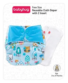 Babyhug Reusable Flap Closure Cloth Diaper With Smart Dry Inserts - Blue