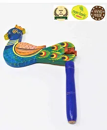 A&A Kreative Box Rotating Rattle Indian Peacock Wooden - Blue