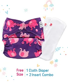 Babyhug Reusable Cloth Diaper Elephant Print With SmartDry Inserts - Violet