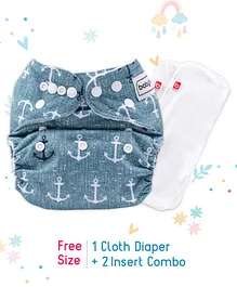 Babyhug Free Size Reusable Cloth Diaper Anchor Print With 2 SmartDry Inserts - Blue