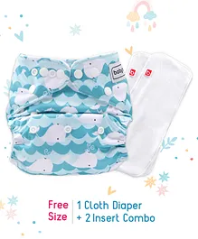 Babyhug Reusable Cloth Diaper Whale Print With Smart Dry Inserts - Blue