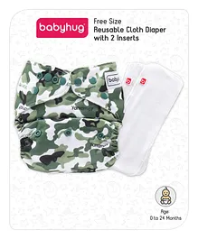 Babyhug Free Size Reusable Cloth Diaper Anchor Print With 2 SmartDry Inserts - Green