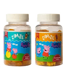 Kiddoze Calcium & Multivitamin Gummies Combo With Free Peppa Pig Toys Pack of 2 - 60 Pieces Each