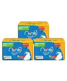 Niine Naturally Soft Super Saver Pack Sanitary Napkins Regular Pack of 3 - 18 Pieces Each