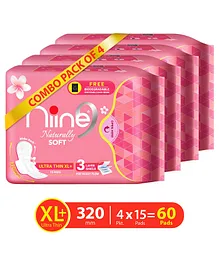 Niine Naturally Soft Ultra Thin Extra Large Sanitary Napkins Pack of 4 - 15 Pieces Each 