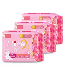 Niine Naturally Soft Ultra Thin Extra Large Sanitary Napkins Pack of 3 - 6 Pieces Each 