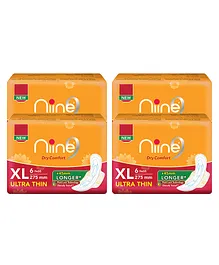 Niine Ultra Thin Sanitary Napkins Extra Long with Resealable Packaging Pack of 4 - 6 Pieces Each