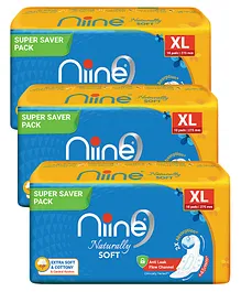 Niine Naturally Super Saver Pack Soft Sanitary Napkins Extra Long Pack of 3 - 18 Pieces Each