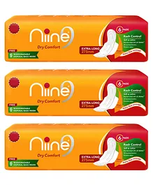 Niine Dry Comfort Sanitary Napkins Extra Long Pack of 3 - 6 Pieces Each
