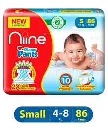 Niine Cottony Soft Baby Diaper Pants with Wetness Indicator for Overnight Protection  Mega Pack Small Size 86N