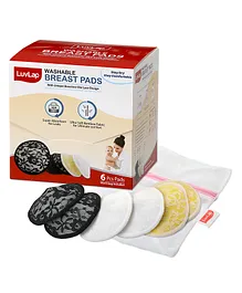 LuvLap Washable Bamboo Breast Pads with Lace - Pack of 6