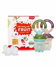 LuvLap Cotton Luv Lap Baby Food And Fruit Feeder Twin Pack With Three Feeder Sack Sizes, Bpa Free, Green & Pink