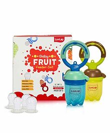 LuvLap Baby food and fruit feeder twin pack with three Feeder Sack sizes, BPA Free, Brown and Blue