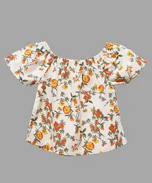 Little Carrot Short Sleeves Floral Print Off Shoulder Top - Yellow