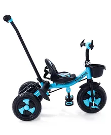 Babyhug Black Hawk Tricycle With Parental Push Handle & Storage Basket - Blue