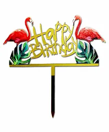 Shopperskart Happy Birthday Flamingo Cake Topper - Multicolor 